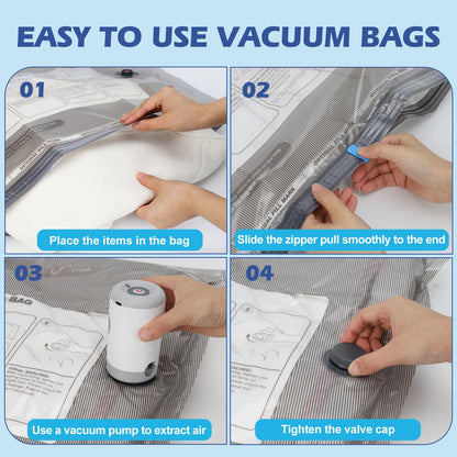 Fantictas Travel Vacuum Storage Bags with Rechargeable Air Pump, 17 Pack Portable Space Saver Bags, Compression Bags for Clothing, Bedding, Seasonal Storage & Packing Bags for Moving
