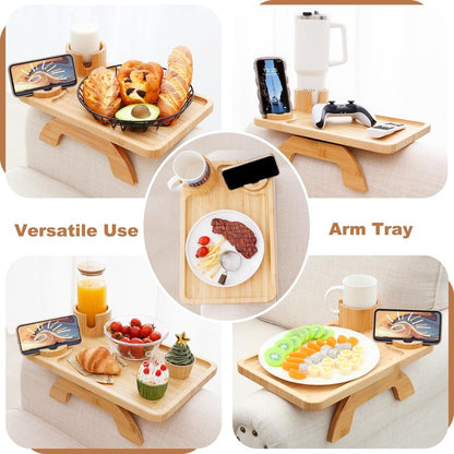 Sofa Arm Tray Linsongmax Large Couch Cup Holder Tray with Rotated Swappable Cup Holder Phone Stand Fit Various Armrest Sofa Side Tables for Living Room,15.36x9.85inch Bamboo Natural