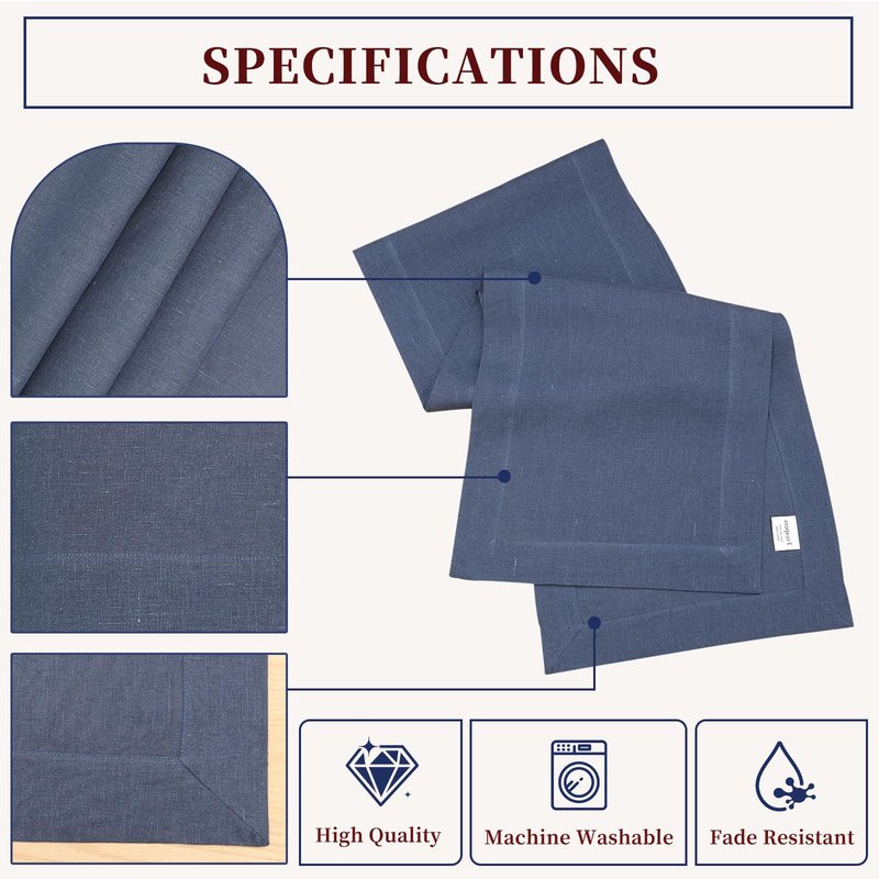 Tseapeni Linen Table Runner 108 Inches Long, 100% Natural Table Runners for Coffee Table Kitchen Dining Dresser Fall Thanksgiving Christmas New Year Holiday(Navy Blue,14x108)