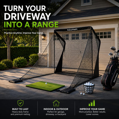 GOLF PAPI Golf Practice Net – 7.5 ft Compact Golf Hitting Net with Steel Frame and Side Net Protection – Indoor & Outdoor Golf Training Net for Backyard, Garage, or Simulator Use