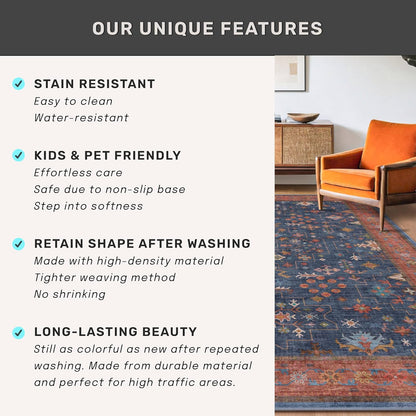 Skiennix Washable Kitchen Rug - Stain Resistant Non-Slip Mat for Indoor Entryway | 3x6 Navy Blue