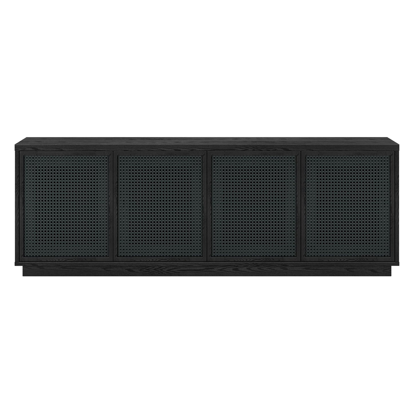 Henn&Hart TV Stand for TVs up to 78" with 2 Concealed Storage Cabinets, Rattan Insert Detailing, and Adjustable Shelves for Living Room, Family Room, or Office, Natural Black