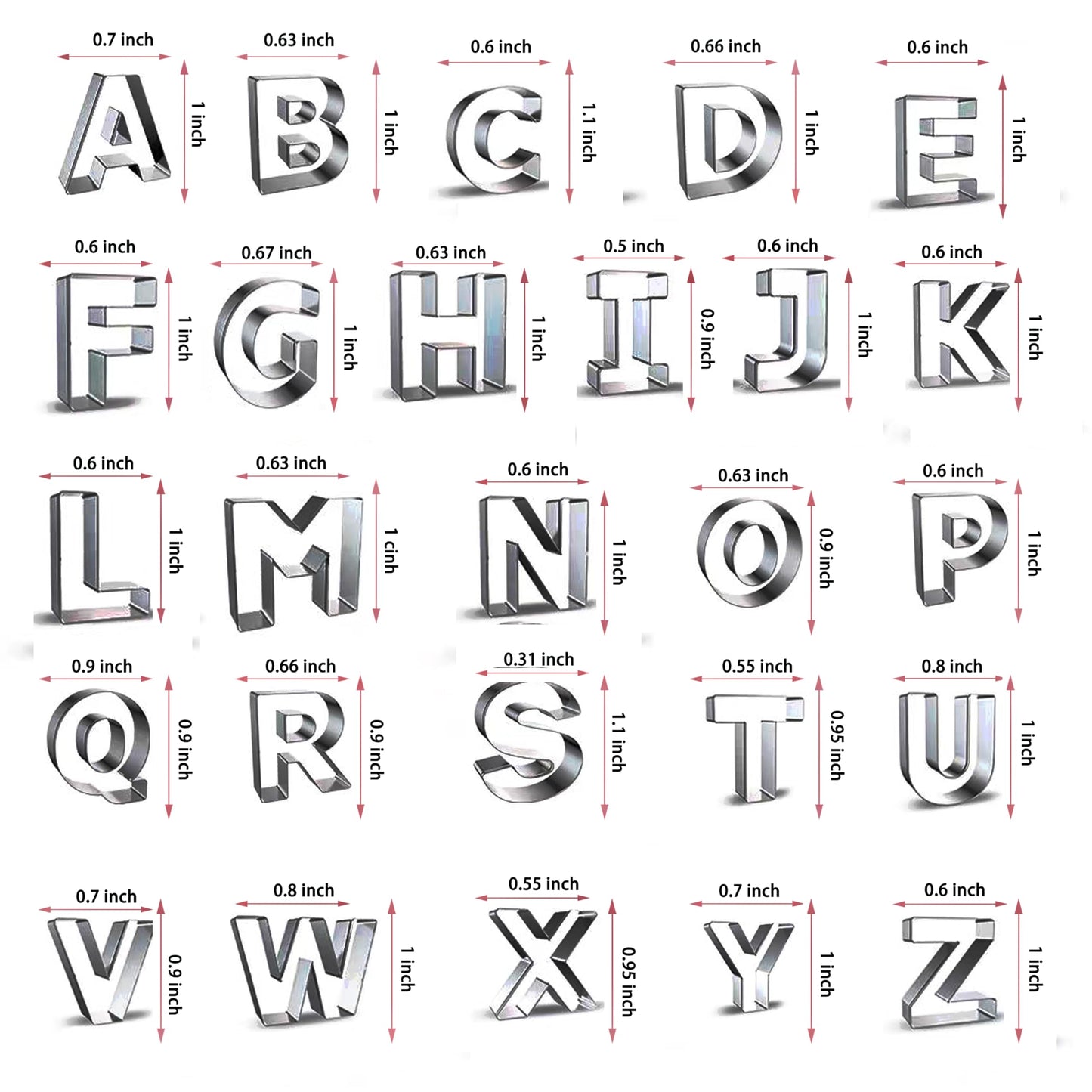 Alphabet Cookie Cutter Tool Set, 26 Pcs 1 Inch Stainless Steel Cookie Cutter Set Fondant Biscuit Fruit Dough Mold Tools for Halloween, Christmas,Birthday Party Decorations (Small-Letter)