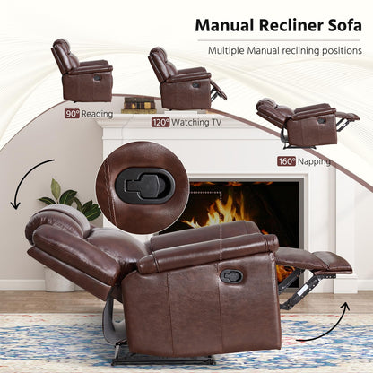 ANJ Premium Genuine Leather Manual Recliner Chair for Adults, Overstuffed Recliners Set of 2 with Padded Backrest, Heavy Duty Reclining Sofa for Living Room, Rust Brown