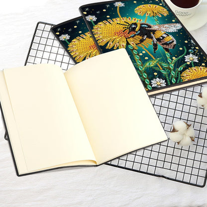 JISHSHAY Diamond Painting Notebook Journal Diamond Art Note Book Gem Art Sketch Book Gem Painting Diary Mosaic Kits for Adults Blank Notebook with Special Drills 14.5×21cm/5.7×8.26in Flower Bee
