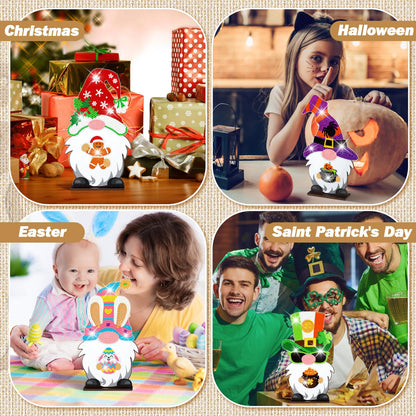 Burbell 24 Pcs Magnetic Diamond Painting Interchangeable Standing Posture Gnome Decor Welcome Signs DIY Holiday Seasonal Tiered Tray Decoration Easter Day Diamond Art Ornament with 12 Holiday Icons