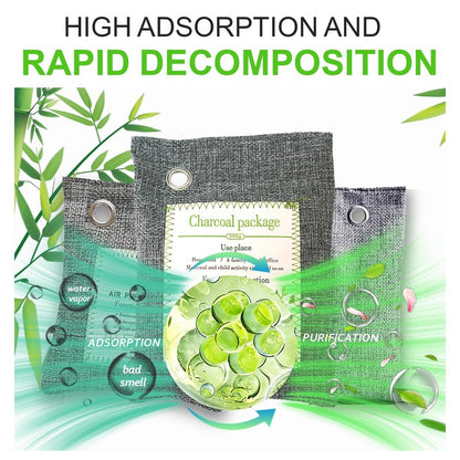 Activated Charcoal Odor Absorber (4x200g Large + 2x75g Small), Bamboo Charcoal Air Purifying Bag, Odor Deodorizer and Eliminator for Cars, Refrigerators, Shoes, Pets, Closets, and More.