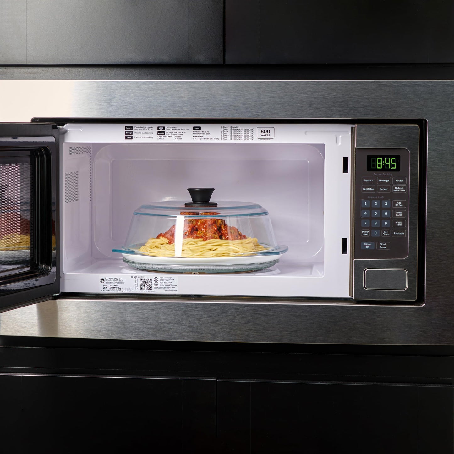 Le’raze Tall Glass Microwave Splatter Cover for Food - Cookware & Bakeware Serving Dish Cover, Plate Guard Lid with Easy Grip Silicone Handle Knob - 100% Food Grade BPA Free & Dishwasher Safe - 10in