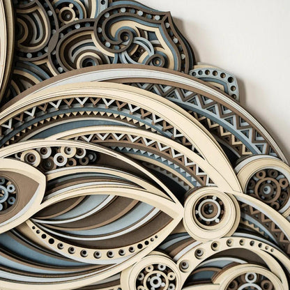 FARIDRUN Multi-layer wall art, large geometric wooden wall art, mandala laser-cut art, 3D murals, tapestries, wall decorations(23.6 inches x 23.6 inches)