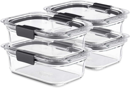 Rubbermaid Brilliance Glass Food Storage Containers - BPA-Free, Leak-Proof, 3.2 Cup, Set of 4 | Clear