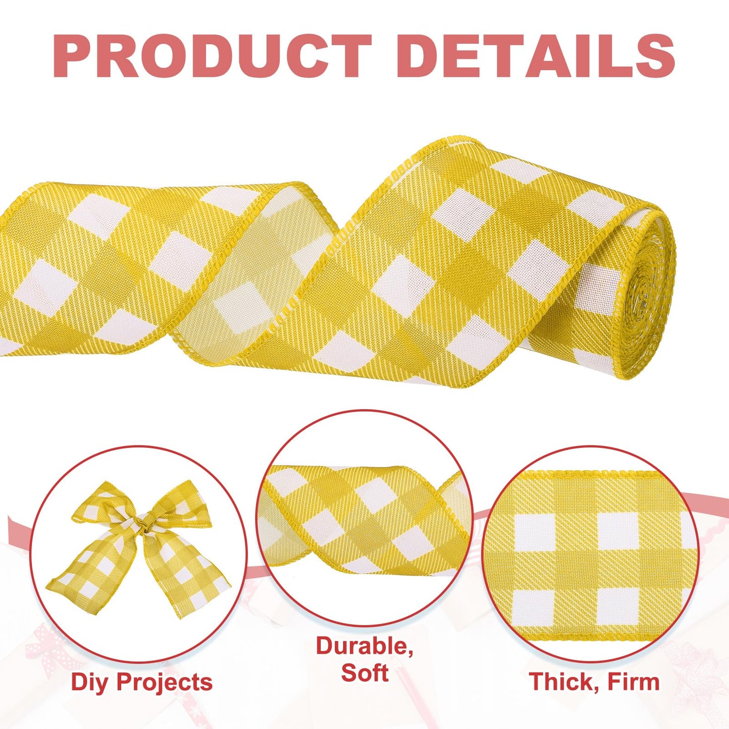 PATIKIL 30 Yards x 2.5" Buffalo Plaid Ribbon, Yellow and White Gingham Ribbon Gift Wrapping Ribbon for Thanksgiving Bow Wreath Craft Birthday Wedding