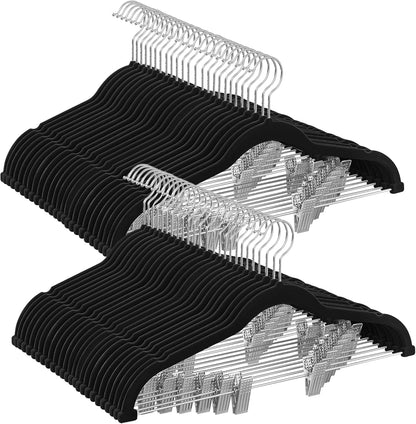 SONGMICS Velvet Pants Hangers - 50-Pack, 16.7-Inch, Adjustable Clips, Non-Slip, Space-Saving, Black