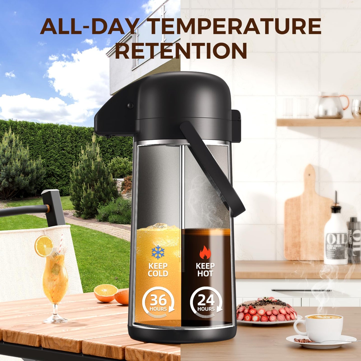 Coffee Carafe for Keeping Hot - Gezoss 102OZ / 3L Airpot Coffee Dispenser with Pump - Large Coffee Carafe for Hot Drinks Tea Liquid - Insulated Stainless Steel Hot Water Beverage Urn for Parties