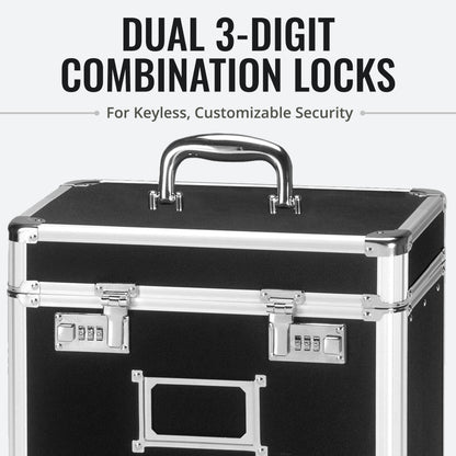 Vaultz Locking File Organizer Box - 13.5 x 13.25 x 10.5 Inch Large, Portable Locking Storage Box for Filing Letters & Documents w/Combination Lock, Black