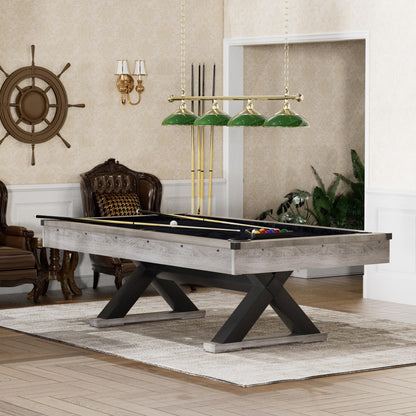 KEIKI 7FT Pool Table with Billiard Balls, Cues, Pool Cue Chalk, Cleaning Brush, X-Legs, Black Cloth, Rustic Grey