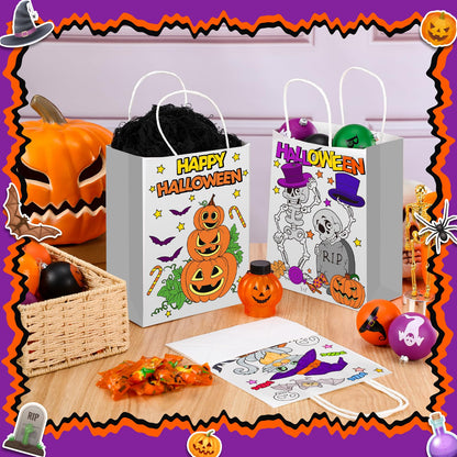 Zhanmai 24 PCS Happy Halloween Coloring Bags - Color Your Own Paper Gift Bags with Handle - DIY Craft Party Favor Bags for Goodie Treat Gift