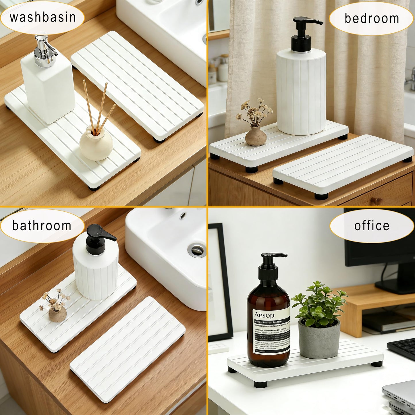 2PCS Stone Drying Tray, Water Absorbing Stone Tray for Sinks, Neat Diatomite Sink Trays, Fast Drying Kitchen Sponge Hand Soap Holder, Instant Dry Sink Coasters Used for Bathroom Counter -White