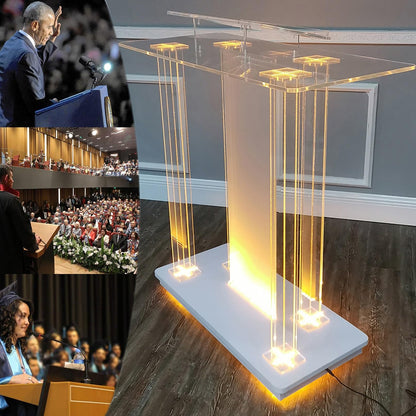 Transparent Personalized Podium46” H Portable Rolling Speaker StandIdeal for EventsWeddingsCorporateReceptionLightweightEasy to Transport