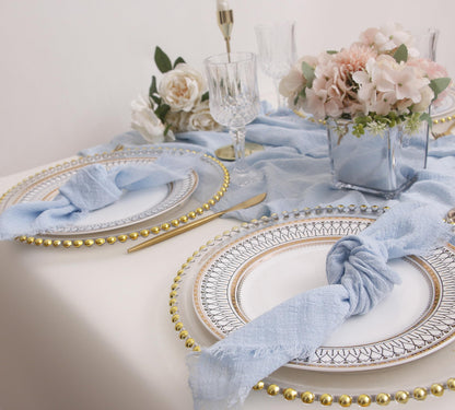JINVASE Cloth Napkins with Fringe Set of 12,100% Soft Cotton, Gauze Washable Easter Napkins for Wedding Decorative Dinner Parties Spring, (16''*16'') Light Blue