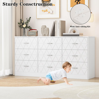 GAOMON 63'' Large Dresser for Bedroom with Power Outlet, 9 Drawers Dresser for Bedroom, Modern Chest of Drawers for Closet, Storage Organizer for Living Room, Hallway, b, Om,
