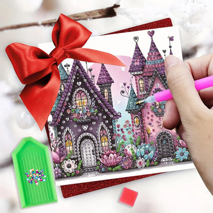 MaiYiYi 6 Packs DIY House Diamond Painting Greeting Cards Kit, Flower Diamond Art Cards with Envelopes, Thank You Card for Family Friends Holiday Birthday