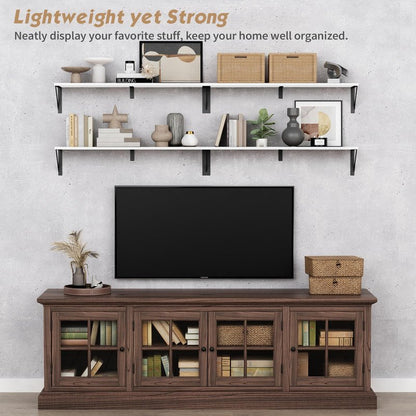 Forbena White Floating Book Shelves for Wall, 36 Inches Long Wall Shelves with Metal Brackets for Bedroom, Large Floating Bookshelf Bookshelves for Living Room Office Classroom (White Wood)