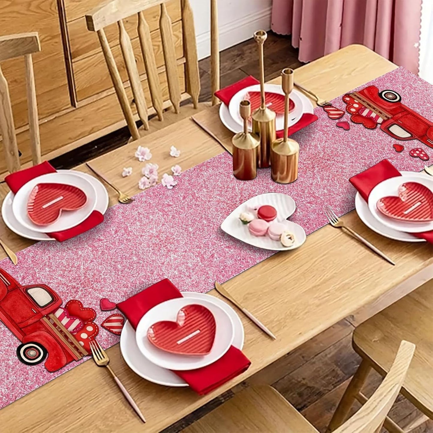 yuboo Pink Sequin Table Runners 12''x 108'' - 2 Pack Fabric Glitter Runner for Party Decorations