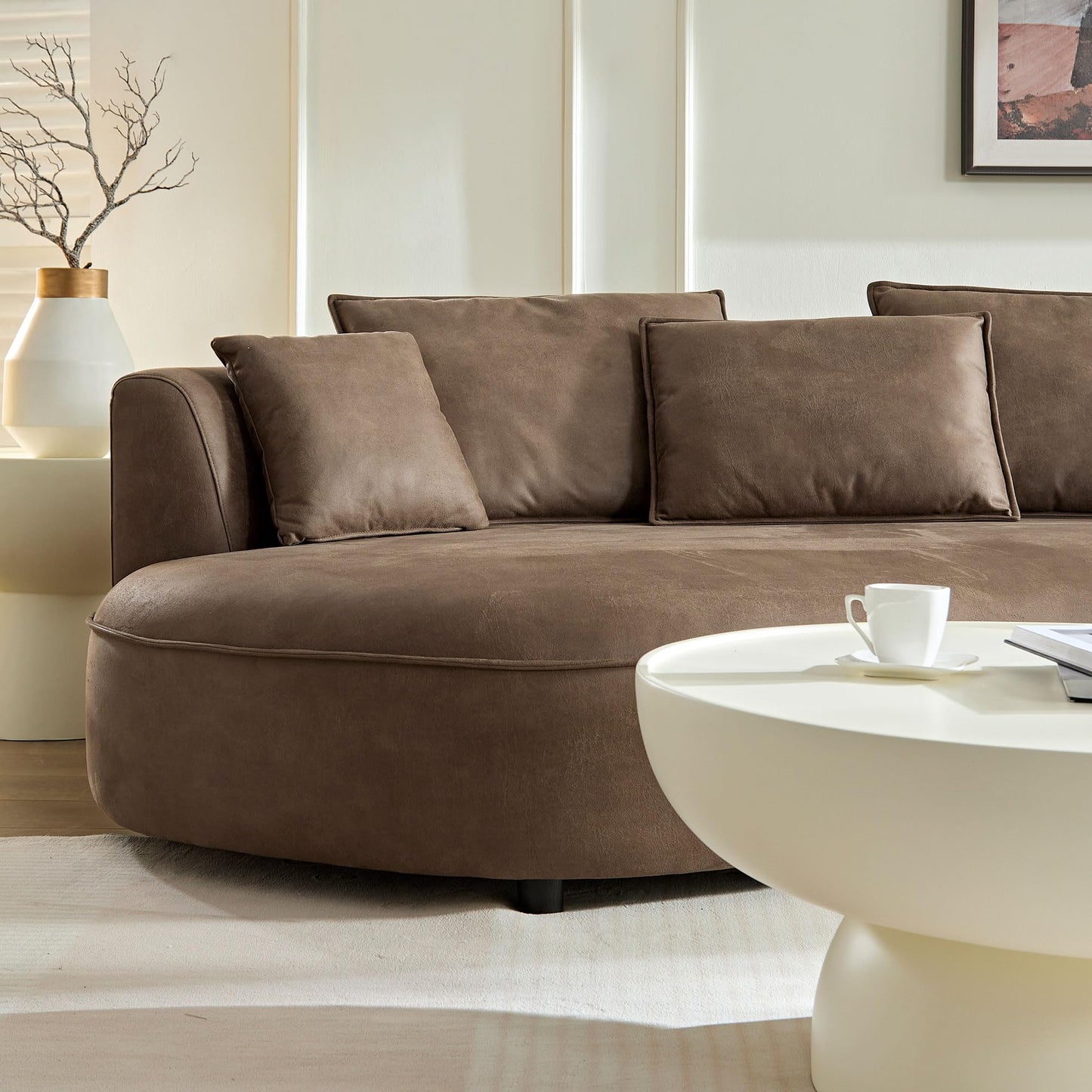 ERYE Luxury Curved Upholstered Sectional Sofa for Living Room, 129" Oversized Unique Curved Leisure Sofa Couch with Right Facing Chaise Lounge & 7 Pillows for Home Apartment