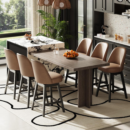 MALOL Swivel Counter Height Bar Stools Set of 4, Tall Faux Leather Barstools, Modern Bar Chairs with Solid Back and Wood Legs for Kitchen Island，Brown