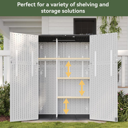 Aoxun 61 Cu.Ft Outdoor Storage Shed with Metal Shelving Kit, Widened Outdoor Storage Cabinet Waterproof Vertical Resin Shed with Floor for Garden Tools, Pool Equipment, Easy to Assemble (White)