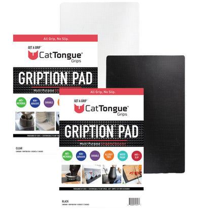 CATTONGUE GRIPS Non-Adhesive Anti-Slip Mat - Multi-Purpose Non-Slip Pad for Countertops, Desks, Tables & Workspaces - Ideal Desk Mat, Drawer Liner, Laptop Pad & More (Black & Clear, 8” x 12”)