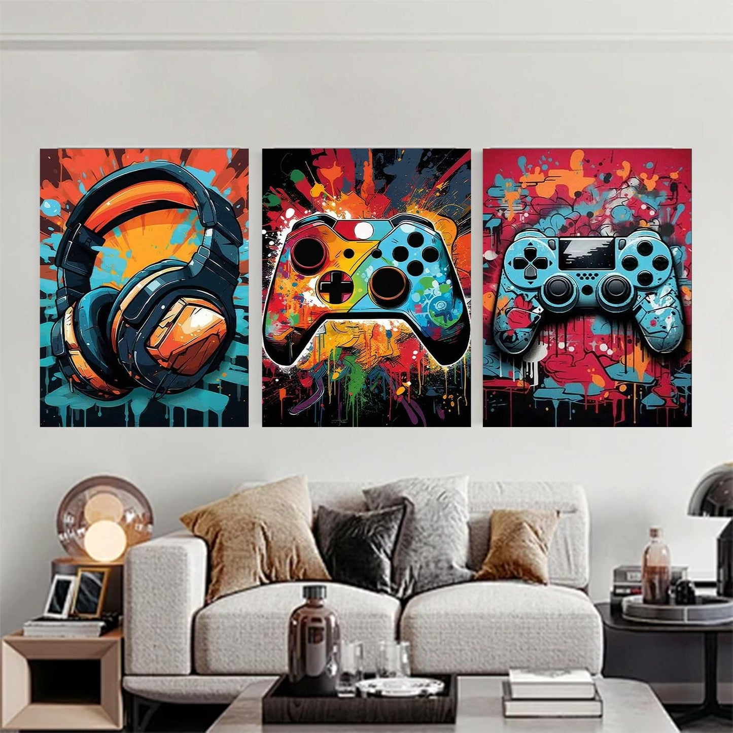 Pxzcrypha 3 Pack Video Game Diamond Art Kits for Adults, DIY Gaming Equipment Diamond Painting Kits for Beginner, Full Round Drill Paint by Diamonds, Gem Art and Crafts for Home Wall Decor 12x16inch