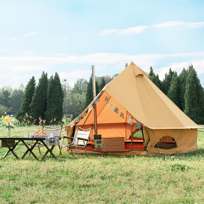WaldZimmer Canvas Bell Tent 10ft Ginger with Stove Jack and Zipped Removable Floor, Luxury Outdoor Glamping Yurt Cotton Tent for Family Truck Car Camping Hunting Party