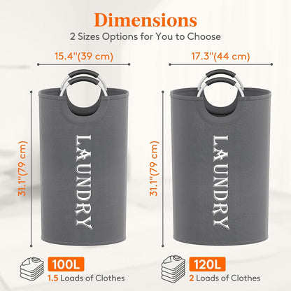 Lifewit 120L 2-Pack Large Laundry Basket, Collapsible Hamper, Waterproof, Grey