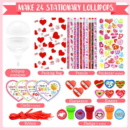 JJXUANER 24 Pack Valentines Day Gifts, Valentine's Day Gifts with Valentines Cards Pencils Stickers Erasers Stampers