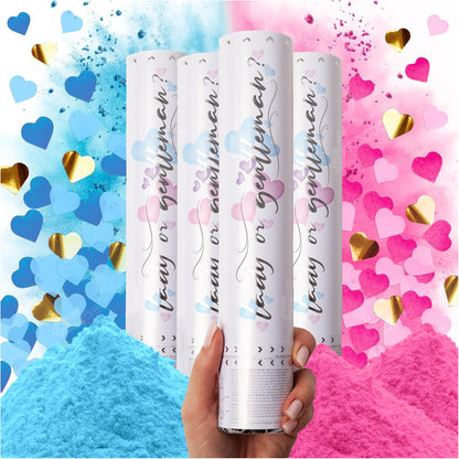 2 2 4 Pack PrimePure Gender Reveal Confetti Cannon - Biodegradable Powder & Heart Shaped Confetti Poppers - Pink