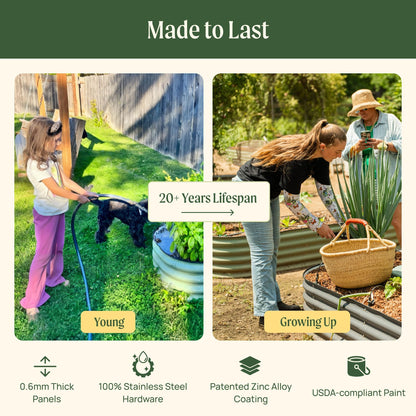 Vego garden 17" Tall 2' x 12' Giant Modular Metal Raised Garden Bed Kit, Large Metal Planter Box for Vegetables, Flowers, Herbs, Modern Gray