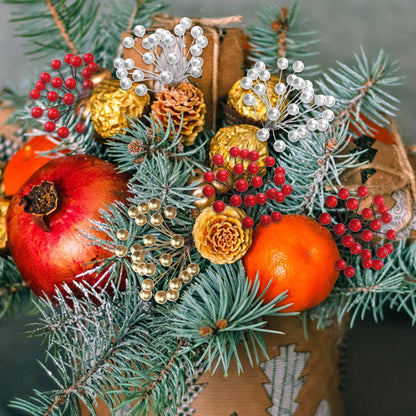 400 Pieces Artificial Holly Berries Christmas Fake Berries on 200 Pieces Wire Stems for Christmas Tree Decorations Craft Flower Wreath DIY Supplies (Wine Red,Red,Gold,Silver)