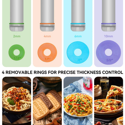 Adjustable Rolling Pin with Thickness Rings, 12.8" Silicone Non Stick Dough Roller for Pizza, Pastry, Fondant, Pie Crust, Baking Tool with Stainless Steel Core, Easy Clean