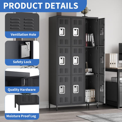 GarveeLife Employee Lockers for Office 9 Doors, Metal Sorage Locker Combination for Employees, Industries Double Tier Metal Locker for Home, School, Gym