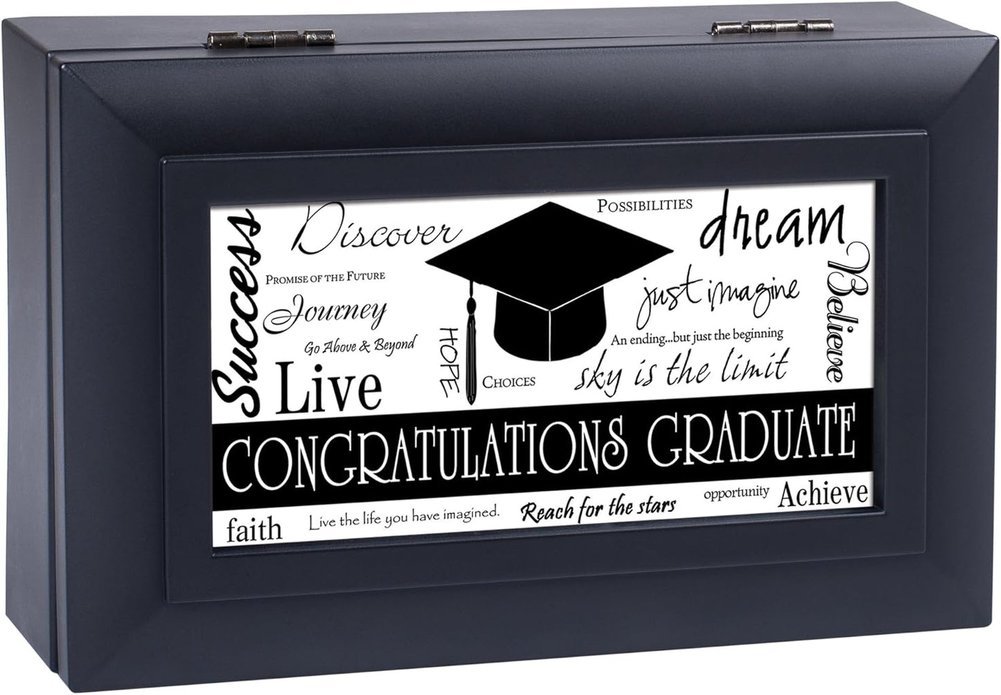Cottage Garden Congratulations Graduate Jewelry Music Box - Matte Black Petite, Plays Wonderful World