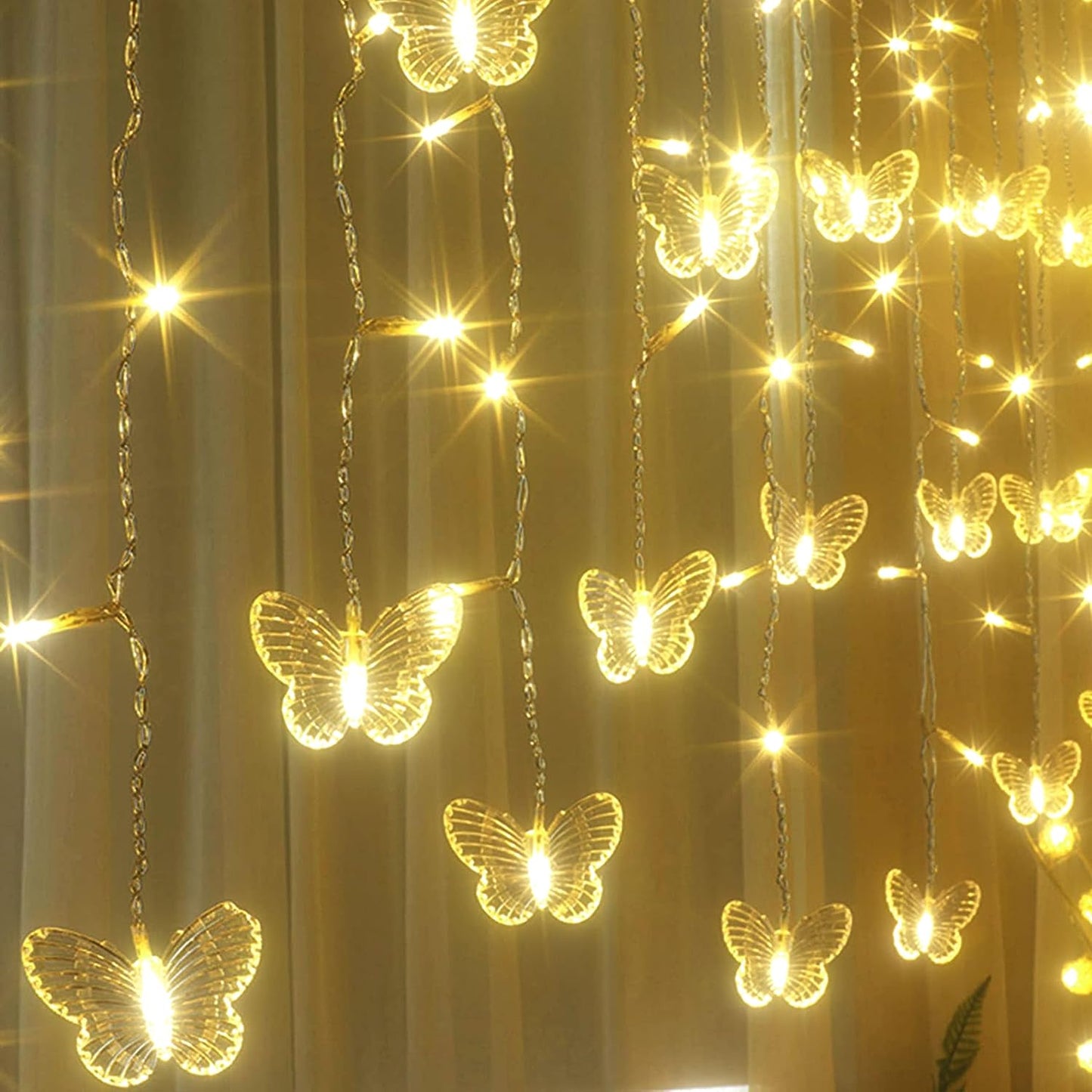 20Ft 120LED 24 8 Curtain Butterfly String Light Window USB Fairy Lights Butterfly Modes with Remote Control for Room
