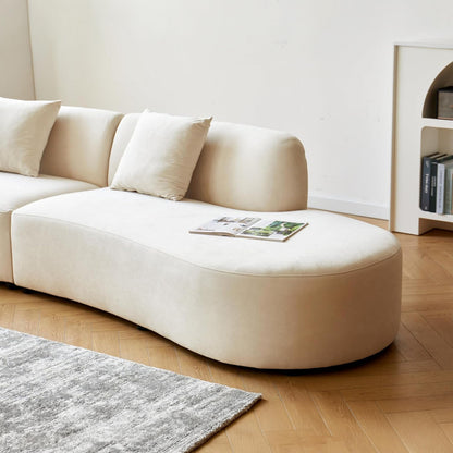 Container Furniture Direct 132" Curved Sofa with Throw Pillows, 6 Seater Luxury Velvet Couch with Half Moon Design and High-Density Foam, Ideal for Modern Living Room, Office & Apartment, Ivory
