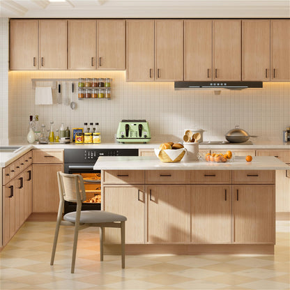 WelFurGeer White Oak Base Cabinets with Soft Close Drawers, Narrow Frame Shaker Style, Solid Wood Face Frame RTA Kitchen Cabinets, Modern Kitchen Cabinets for Kitchen, Laundry, Garage Storage