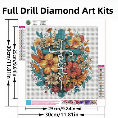 AuraTile 5D Faith in the Cross Diamond Painting Kits for Adults Beginner, DIY Round Full Drill Diamond Dot Painting Gem Art Kits for Adults Home Wall Decor 11.8X11.8Inch