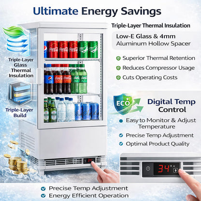 IDEALHOUSE 2.0 Cu.Ft. Countertop Bakery Display Refrigerator with LED Lighting, Rear Sliding Door, Air-Cooling, and Automatic Defrost for Cafes and Restaurants, White