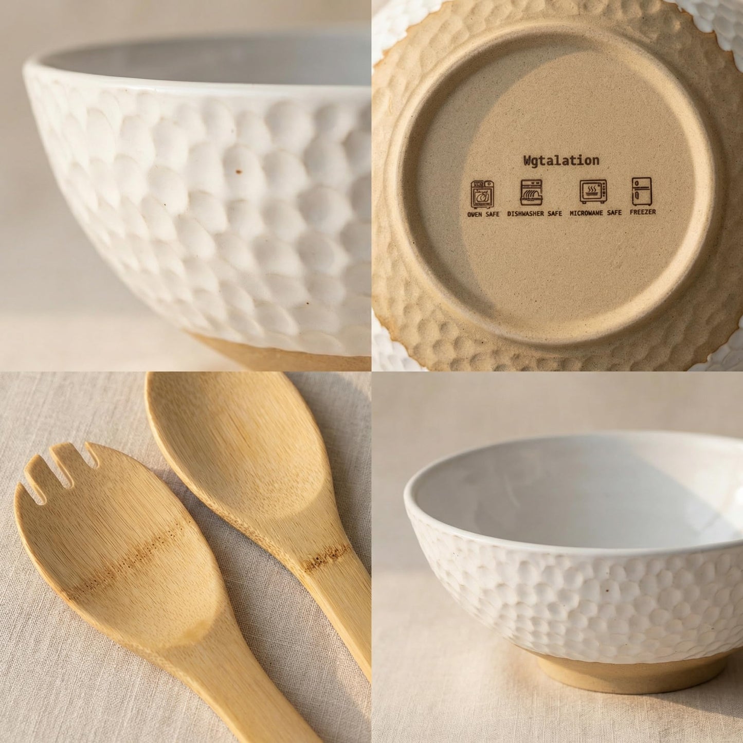 Wgtalation Large Ceramic Dinner Bowl - Handmade Salad Bowl Set, 58 oz. Dishwasher and Oven Safe, Vanilla White 9.5 inch”