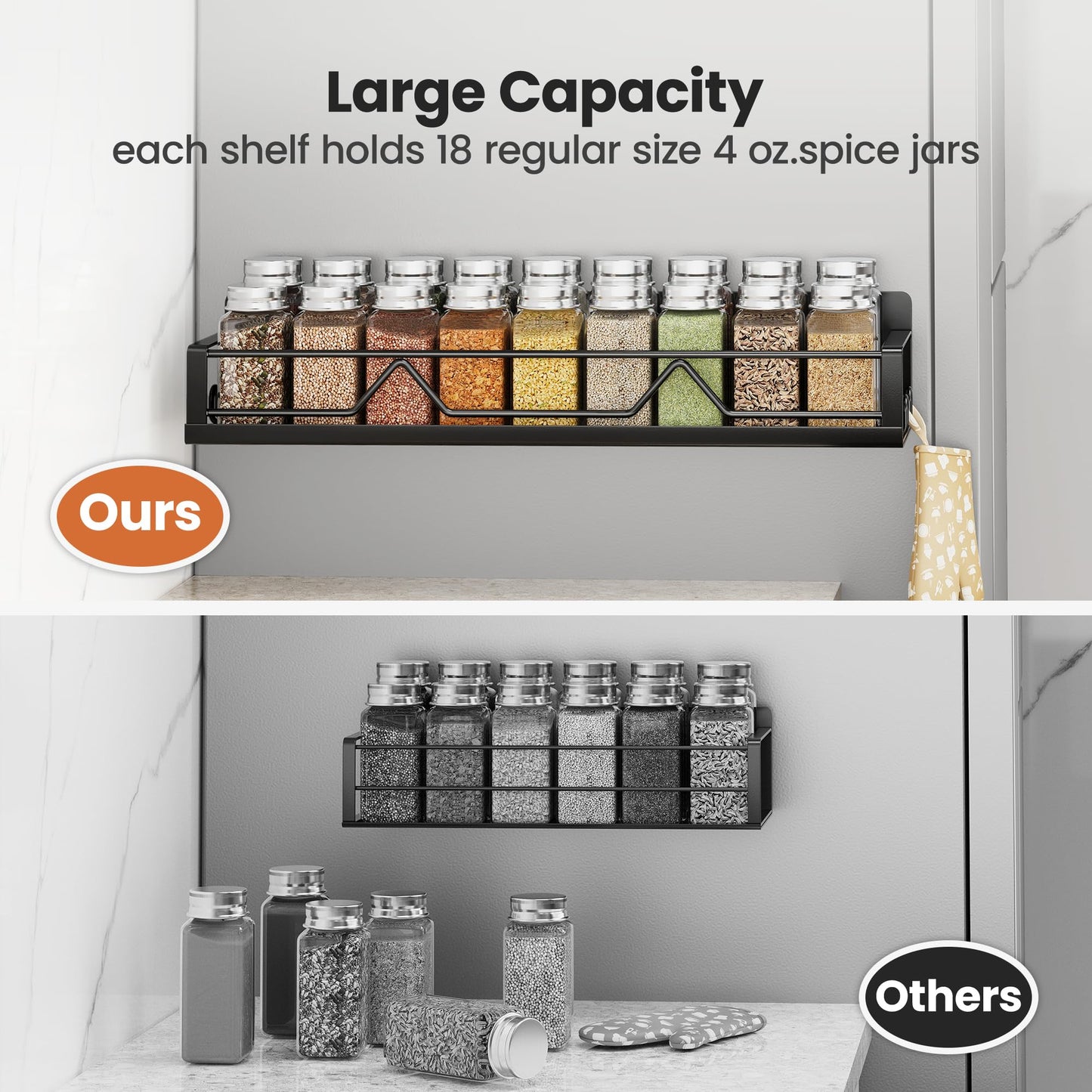 Mystozer 16.9 Inch Wide Large Capacity Magnetic Spice Rack for Refrigerator,4 Pack Metal Fridge Shelf Apartment Essentials Fridge Organizer Magnetic Storage Fridge Magnet Organizer(Black)