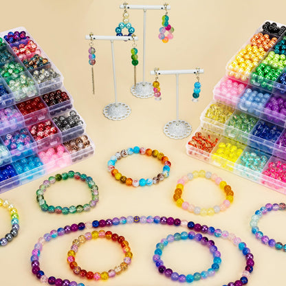 XSEINO 192 Colors 4800pcs 8mm Dream Candy Colorful Series Glass Beads Bracelet Making Kit,8 Box Different Unique Styles Crystal Bead for Making and DIY Crafts