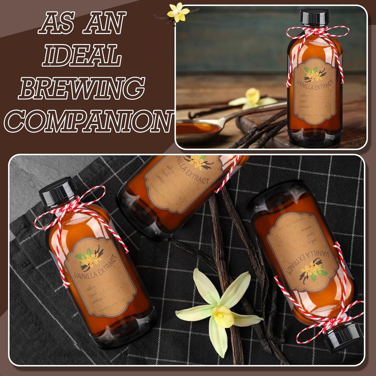 12 Pack 8 oz (8 oz) ProSuites Amber Vanilla Extract Bottles Vanilla Glass Bottles for Vanilla Extract Homemade Amber